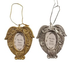 Vintage Set of 2 Gold &amp; Silver Victorian Photo Frame Ornaments Glitter EUC - $11.87