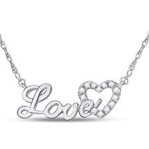 10kt White Gold Womens Round Diamond Love Heart Pendant Necklace 1/6 Cttw - £192.31 GBP