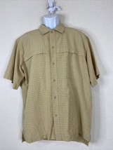 Quest Men Size L Beige Check Button Up Shirt Short Sleeve Zip Pockets Ou... - $10.84