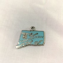 925 Sterling Silver Vintage Blue Enamel &quot;Connecticut&quot; State Map Charm Pe... - £18.36 GBP