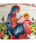 vintage Catholic folk art Eastern Europe  hand painted Pana Maria table ... - $49.45
