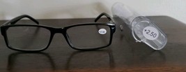 Black Plastic Framed ~ Spring Hinged ~ +2.50 Reading Glasses w/Clear Case ~L-11B - £11.95 GBP