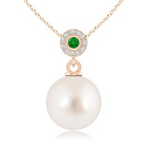 ANGARA South Sea Pearl Halo Pendant with Bezel Emeral... - $2,251.92