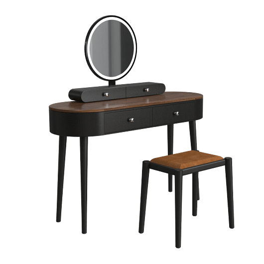 Makeup Vanity Table Set with LED Mirror and 3 Spacious Drawers-Black-Brown - Col