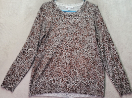 Liz Claiborne Sweater Womens XL Brown Leopard Print Rayon Long Sleeve Ro... - $18.46