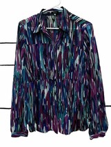 Cupio Womens Semi Sheer Button Blouse LARGE Multicolor Abstract - RB - $13.52