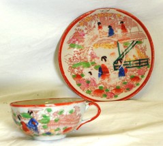 Asian Teacup &amp; Saucer Set Japanese Geisha Girls Japan j - £15.81 GBP