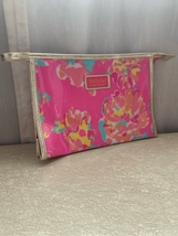 Lilly Pulitzer Makeup Bag-Estee Lauder PVC Pink Floral Cosmetic Zippered EUC - £9.68 GBP