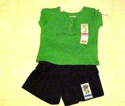 Garanimals Toddler Girls Summer Outfit Green Shirt Navy Blue Shorts Sz 12 Month - £5.51 GBP