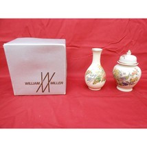 Vintage Asian Porcelain Vase &amp; Pot Crackle Glaze Hand Painted Gold Accents - £19.75 GBP