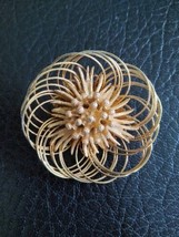 Vintage 2&quot; Florenza Goldtone Wire Floral Brooch 1960s Pin - £31.54 GBP