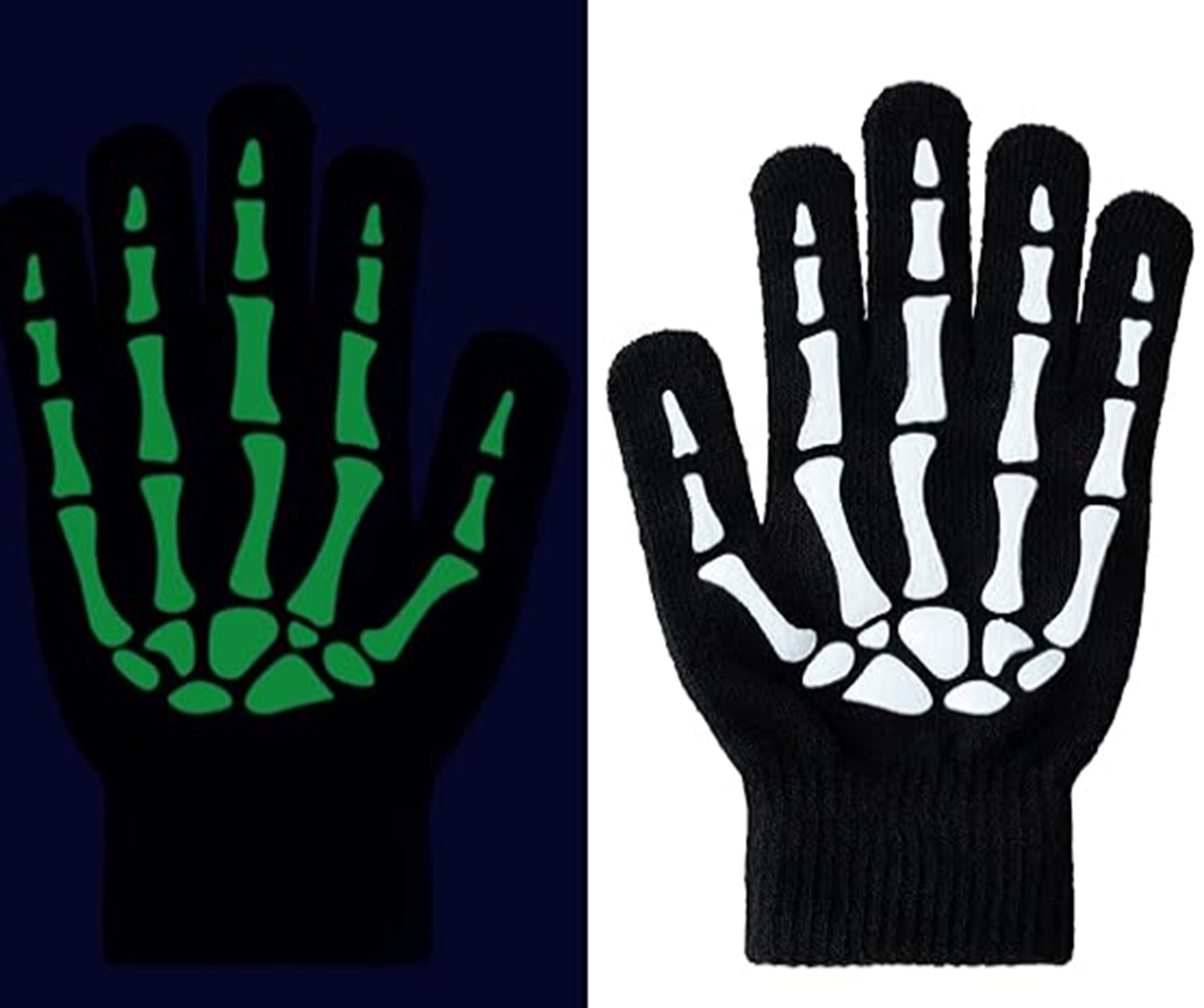 Goth Winter GLOW SKELETON HAND BONE GLOVES Black/White Stretch Knit
