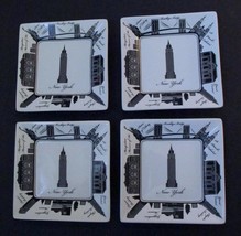 222 Fifth City Block Appetizer Side Plates New York Landmarks Square White Black - £19.76 GBP