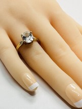 sterling silver gold tone solitaire Signed HAN  ring size 7.5 Wedding Engagement - £39.87 GBP