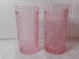 JAX Shannon By Godinger Crystal Set 2 Highball Glasses Pink 14oz Embossed Detail - £15.71 GBP