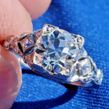 Earth mined Diamond Deco Engagement Ring 1.53 carat Antique Platinum Solitaire - $13,865.25