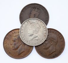 1911-1944 Australia Penny &amp; Florin Coin Lot of 4, KM# 23, 31, 36 - €57,19 EUR