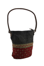 Zeckos Red and Grey Quilted Canvas Shoulder Bag with Leather Handle - £15.66 GBP