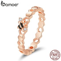 bamoer 925 Sterling Silver Honeycomb Ring Finger Rings for Women Simple Texture  - $18.81