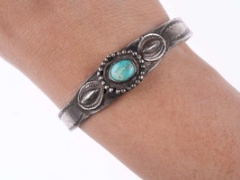 c1930&#39;s 6.5&quot; Navajo stamped silver ring with turquoise - £264.57 GBP