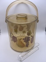 Vintage Acrylic Ice Bucket w Fruit  Grape Pear Plum Amber Color Tongs Included - £7.64 GBP