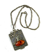 Amber Sterling Sailboat Pendant Necklace 925 Silver on 15in Chain Vintag... - £77.76 GBP