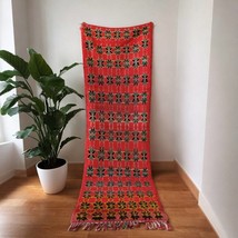 Runner rug made from natural wool, Red Moroccan rug with geometric design, Handw - £344.72 GBP
