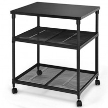 3 Tier Printer Stand Rolling Fax Cart with Adjustable Shelf and Swivel Wheels - £65.73 GBP