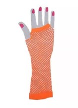 Forum Fishnet Neon Bright Orange Fingerless Gloves Arm Cuffs 80’s Party NEW - £6.95 GBP
