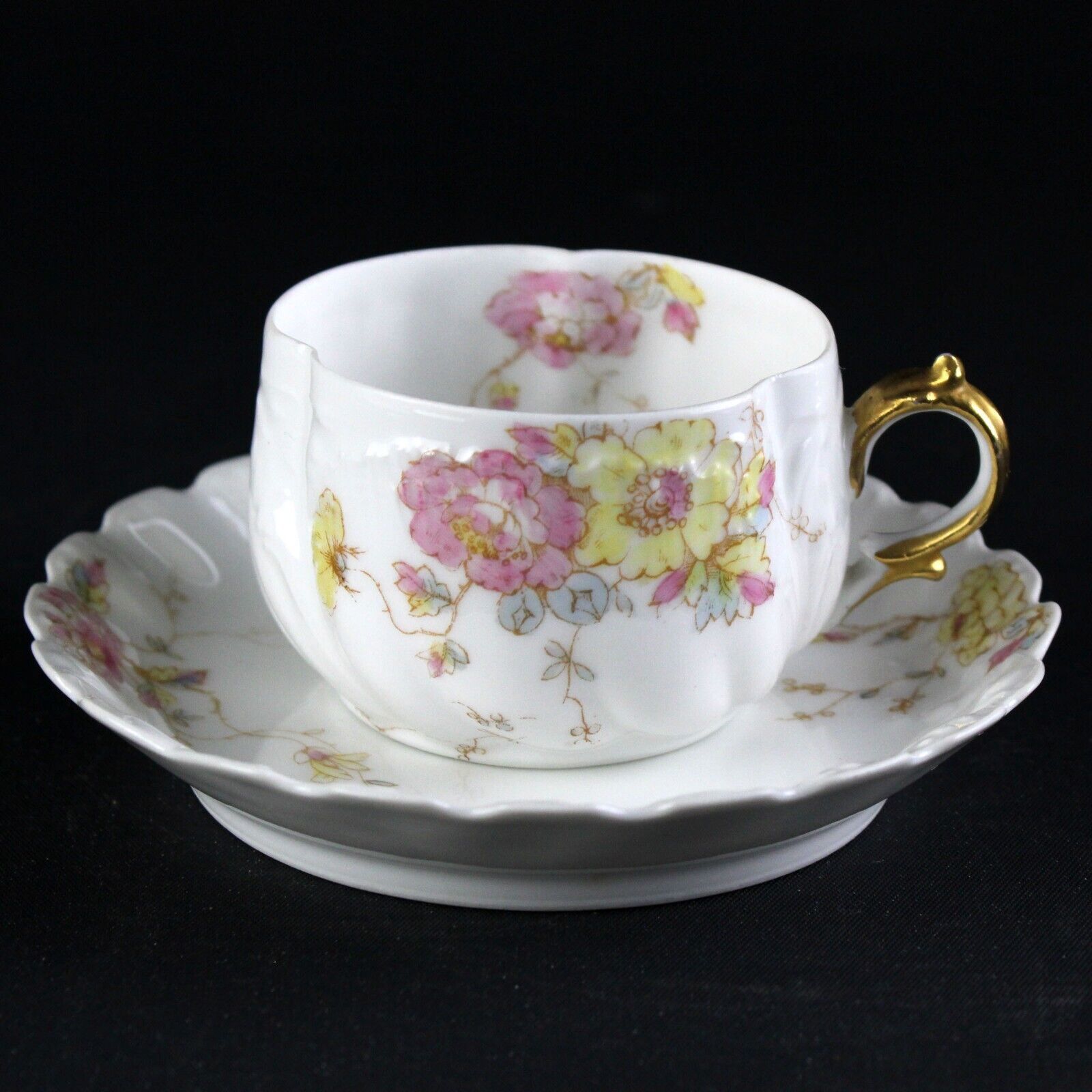 Primary image for Bawo & Dotter Limoges Floral Trefoil Demitasse Cup & Saucer Set, Antique c.1891