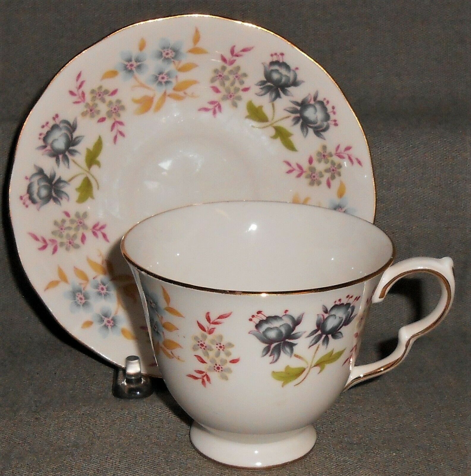 Primary image for QUEEN ANNE Bone China FLOWER BASKET MOTIF Cup and Saucer MADE IN ENGLAND