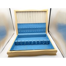 Vintage Silverware Flatware Box Yellow w Blue Felt 15X11X3 - £23.95 GBP