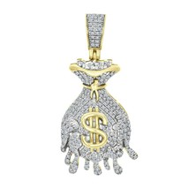 14K Yellow Gold Plated Womes &amp; Mens Real Moissanite Money Bag Pendant Charm - £242.06 GBP