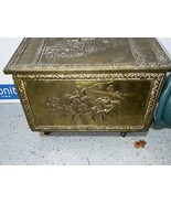Vintage Brass Wood Coal/Kindling Log Box Embossed Horse and Home Scenes - £102.29 GBP