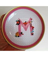 Floral Initial &quot;M&quot; Trinket DISH Plate, Pink, ROSANNE BECK Desktop Vanity... - £6.36 GBP