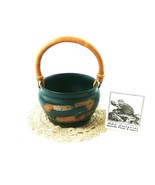 Pottery Basket Planter Storage Artisan Signed on Bottom Green with Bambo... - £24.92 GBP