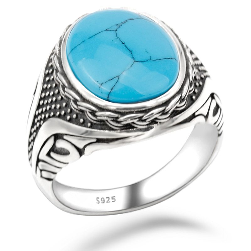 Primary image for New hot sale 925 sterling silver ring ring men's punk style turquoise ring high 
