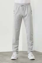 Gray Men&#39;s Zipper Pocket Embroidery Detail Straight Leg Casual Fit Sweatpants - £25.52 GBP