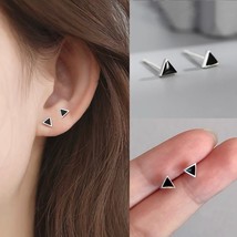 Women Surgical Steel Black Triangle Ear Stud Earrings Screw Back Trendy Jewelry - £7.90 GBP