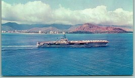 USS Kitty Hawk CVA-63 Official Navy Photo Presidential Review Chrome Postcard G6 - £6.29 GBP