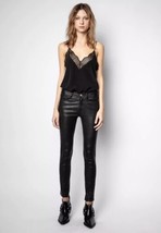 Zadig &amp; Voltaire Phlame Crinkle Leather Pants Stretch Black $898, Sz 36, New - $128.69