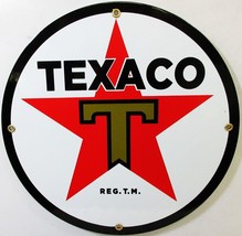 Texaco Gasoline 12&quot; New Round Porcelain Metal Sign - £47.27 GBP