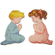 Dolly Toy Praying Children Mid Century Decor, Wall Hangings Vintage Nursery - £30.05 GBP