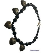 6mm Black Onyx Gemstone Beads Stretch Bracelet With Five Hearts  Charms - $178.36 CAD