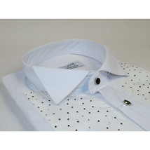 Men CEREMONIA Tuxedo Shirt Rhinestone Cotton Turkey #Milano 13 White Wing Tip image 7