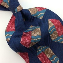 Domani USA Made Tie Red Gold Blue Geometric Shapes Silk Necktie Men Ties I17-377 - £12.44 GBP