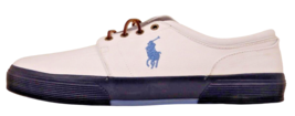 POLO RALPH LAUREN MENS SIZES 15 16 WHITE BLUE CANVAS FASHION SNEAKER FAX... - $54.90