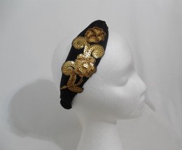 INC International Concepts Black Gold Sequined Turban Headband Y600 - £7.20 GBP