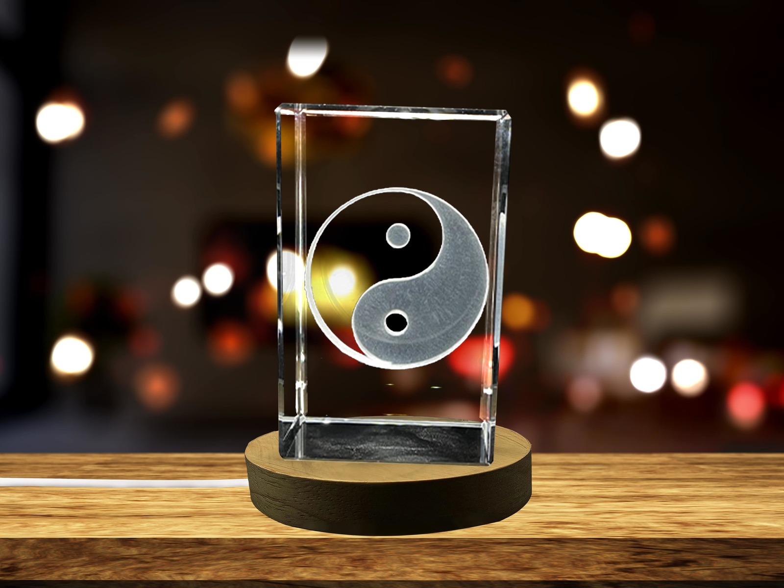 LED Base included | Yin Yang 3D Engraved Crystal Decor - $22.09