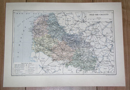 1887 Original Antique Map Of Department Of PAS-DE-CALAIS Arras / France - £17.65 GBP